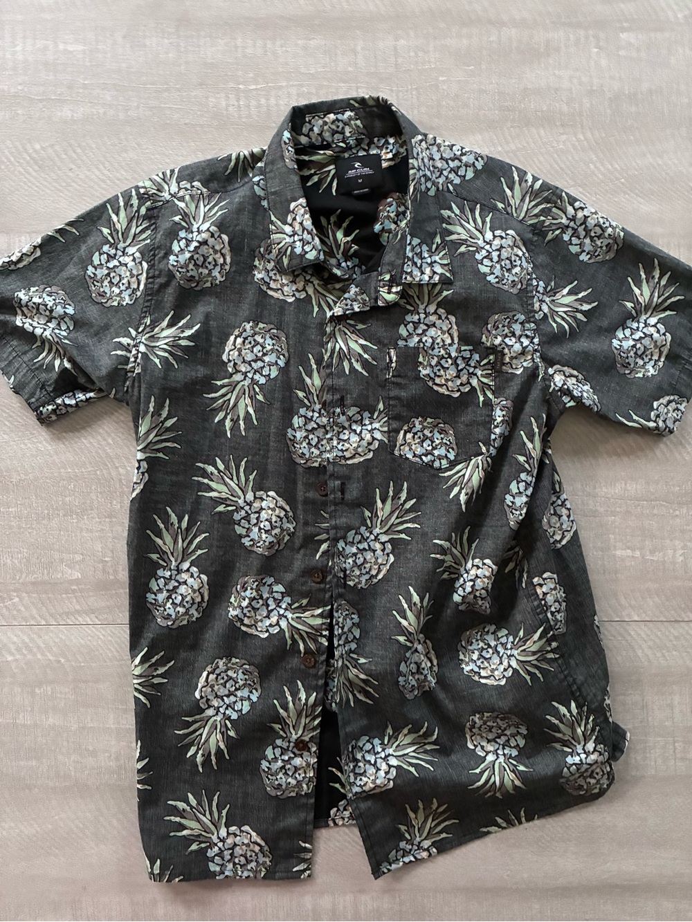 Rip Curl Black Short-Sleeve Pineapple Print Button-Down Shirt